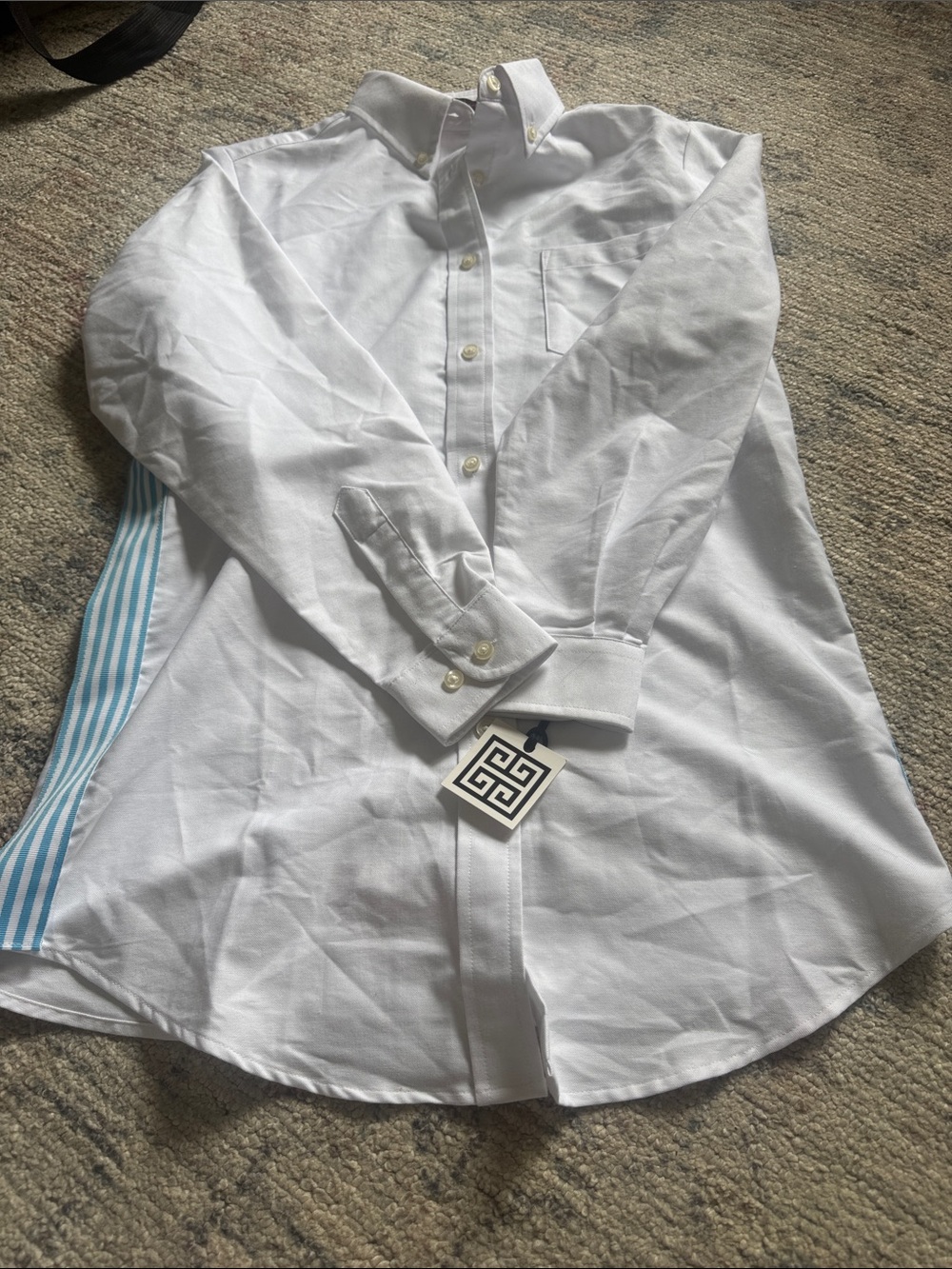 Deux citrons nwt equestrian White Button-Down Shirt with Light Blue Side Stripes